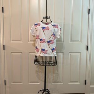 Queen of Sparkles White T-Shirt with American Flag Print